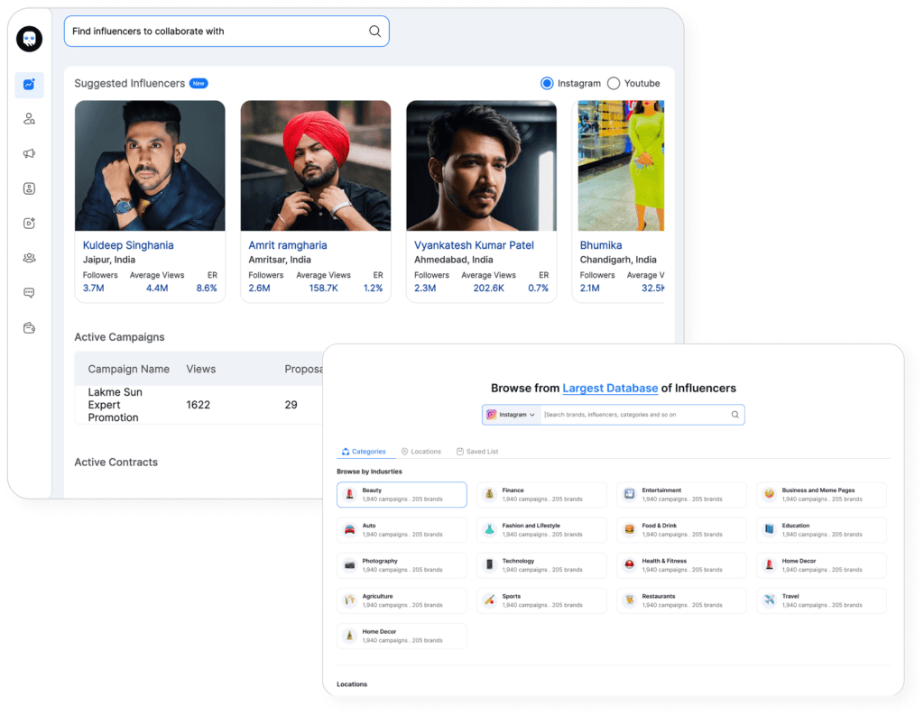 Indian influencer search dashboard preview