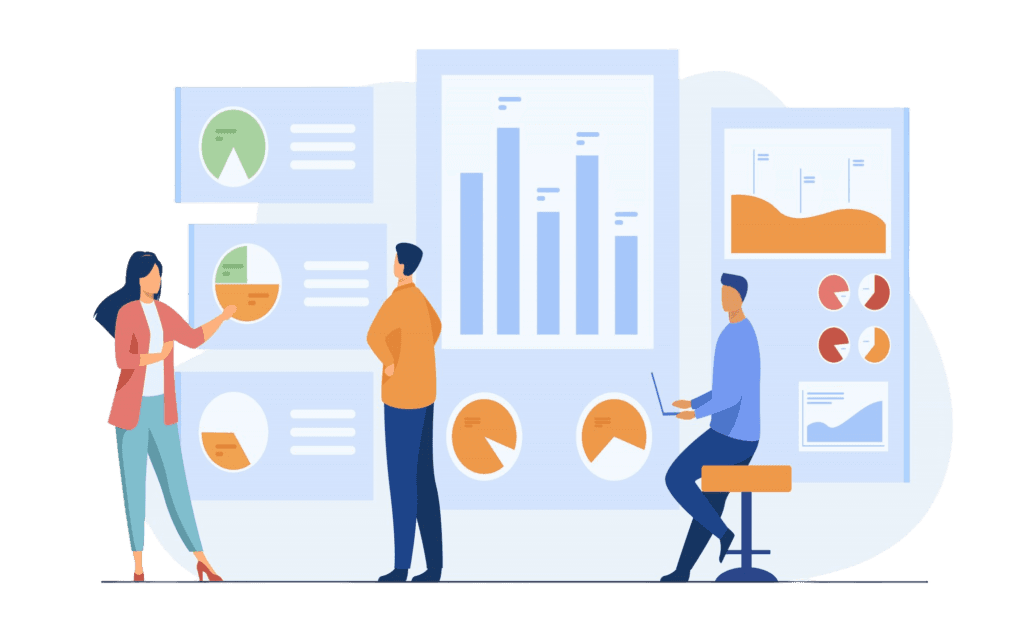 Team reviewing campaign performance data and dashboards